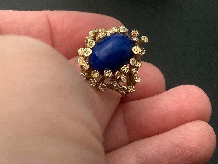 Geweldige vintage gouden ring Lapis Lazuli 14 karaat goud, Sieraden, Tassen en Uiterlijk, Ringen, Zo goed als nieuw, Dame, 17 tot 18