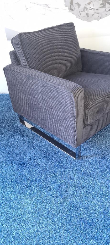 Antraciet grove corduroy fauteuil / stoel met chromen poten, Huis en Inrichting, Fauteuils, Nieuw, Metaal, Stof, 75 tot 100 cm
