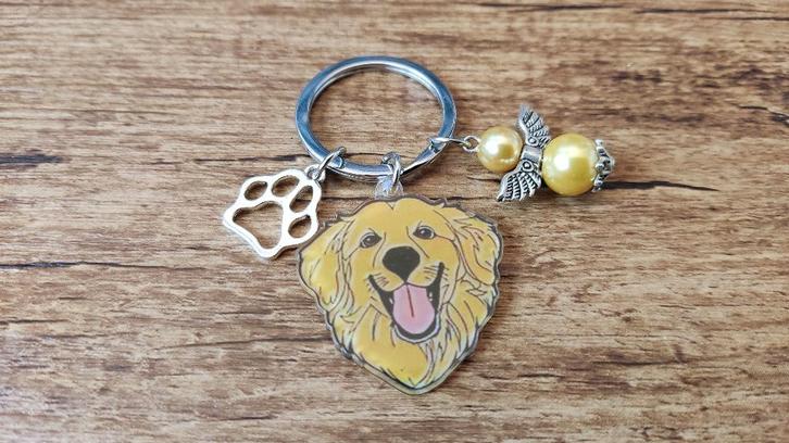 Tas/Sleutelhanger Golden retriever met beschermengeltje, Sieraden, Tassen en Uiterlijk, Tassen | Damestassen, Nieuw, Schoudertasje