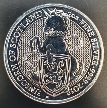 2 oz Queen's Beasts Unicorn of Scotland Zilver Munt 2018 beschikbaar voor biedingen