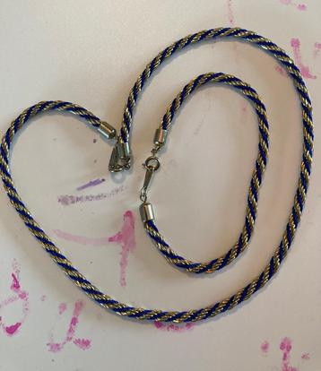 Vintage goudkleur blauw setje schakelketting armband gemerkt beschikbaar voor biedingen