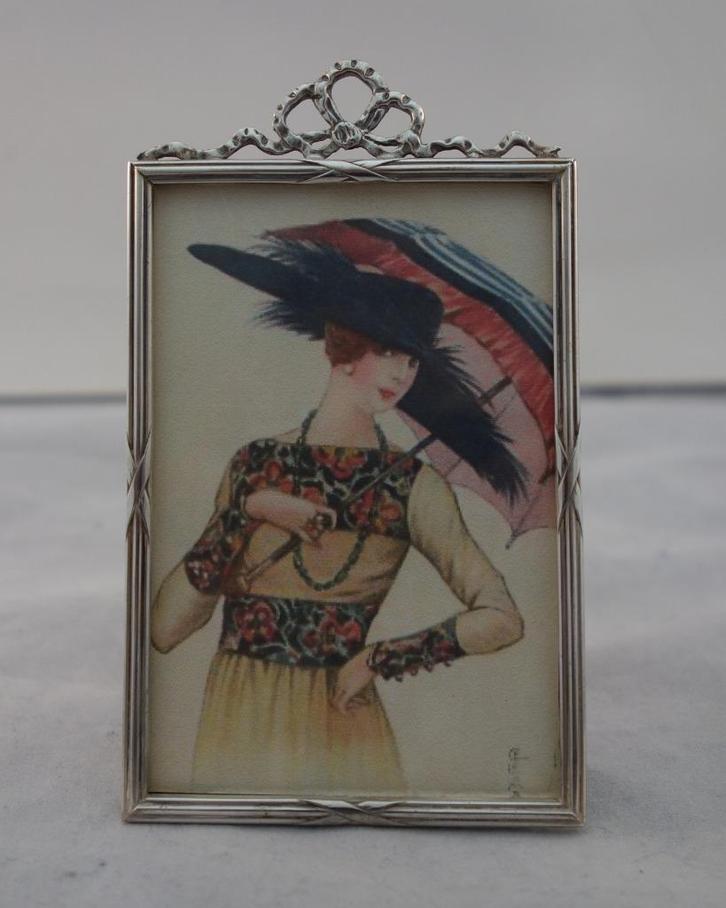 Zilveren Fotolijstje met Strik, Antiek en Kunst, Antiek | Goud en Zilver, Ophalen of Verzenden
