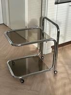Vintage serveerwagen trolley chroom rookglas, Minder dan 55 cm, Gebruikt, Rond, Glas