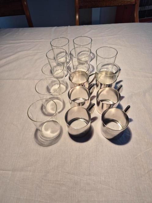 Oude glazen en verzilverde houders, Antiek en Kunst, Antiek | Glas en Kristal, Ophalen