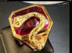 Bijzonder vintage gouden ring edelstenen Robijn slang 14 kar, 20 of groter, Verzenden, Heer, Zo goed als nieuw