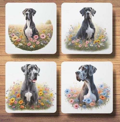 Duitse Dog Lente onderzetters met houder, Huis en Inrichting, Woonaccessoires | Onderzetters, Nieuw, Glas of Kopje, Ophalen of Verzenden
