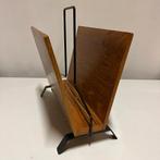 Jaren 50 60 vintage teak plywood staal krantenbak, Gebruikt, Staal, Teak, Ophalen of Verzenden