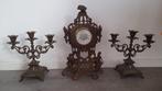 Antieke klok met kandelaars, Antiek en Kunst, Ophalen, Koper of Brons