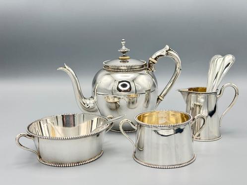 Zilveren theeservies, Van Kempen, parelrand, Antiek en Kunst, Antiek | Goud en Zilver, Zilver, Ophalen of Verzenden