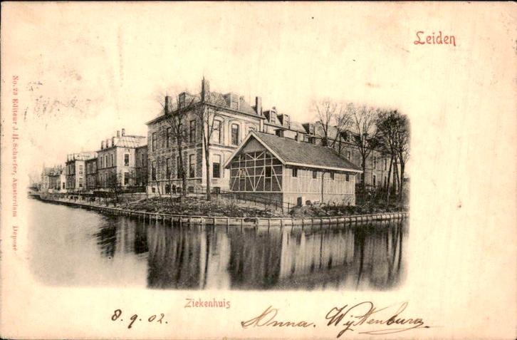 Leiden - Ziekenhuis, Verzamelen, Ansichtkaarten | Nederland, Gelopen, Zuid-Holland, Voor 1920, Ophalen of Verzenden
