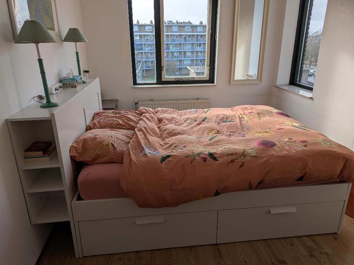 Wit Brimnes Bed 160x200 met hoofdeinde, Huis en Inrichting, Slaapkamer | Bedden, Gebruikt, Tweepersoons, 160 cm, 200 cm, Hout