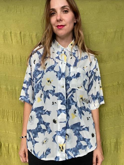 Vintage blouse - 2nd choice - bloemenprint - 38/M, Kleding | Dames, Blouses en Tunieken, Gedragen, Maat 38/40 (M), Blauw, Ophalen of Verzenden