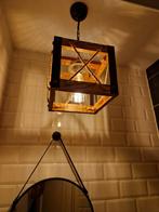 Houten hanglamp zo goed als nieuw 2 stuks, Ophalen of Verzenden, Zo goed als nieuw, Glas, Minder dan 50 cm