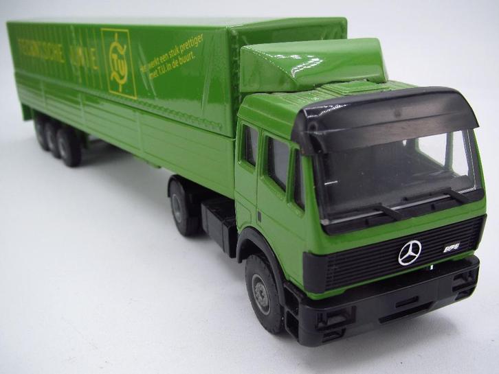 Lion Toys - Mercedes EPS + huiftrailer '' Technische Unie '', Hobby en Vrije tijd, Modelauto's | 1:50, Zo goed als nieuw, Bus of Vrachtwagen