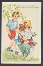 Ansichtkaart - Jongen en meisje met kruiwagen, Verzamelen, Ansichtkaarten | Themakaarten, 1960 tot 1980, Ongelopen, Kinderen, Ophalen of Verzenden