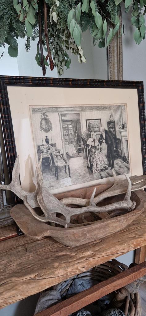 Mooie brocante prent in passe partout in mooie lijst, Antiek en Kunst, Kunst | Tekeningen en Foto's, Ophalen