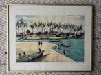 Kleurige Aquarel van Philip Amonoo, Ghana, Antiek en Kunst, Ophalen