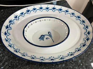 Emaille dienblad en hoog bakje IKEA blauwe bloem beschikbaar voor biedingen