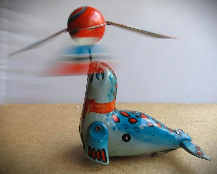 Blik Speelgoed antiek~Zeehond Circus en Vogel + sleutel, Antiek en Kunst, Antiek | Speelgoed, Ophalen of Verzenden