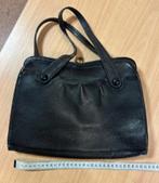 Vintage zwart leren handtas, Sieraden, Tassen en Uiterlijk, Tassen | Damestassen, Ophalen of Verzenden, Gebruikt, Zwart, Handtas