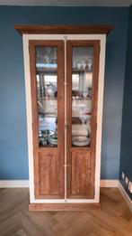 Prachtige vintage vitrinekast in massief teakhout, Huis en Inrichting, Ophalen, Met deur(en), 200 cm of meer, Glas