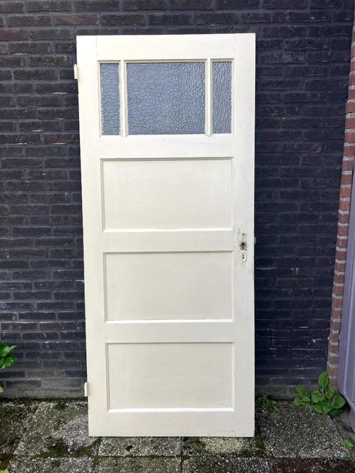 2 originele jaren 30 paneeldeuren, 1 met glas, Doe-het-zelf en Verbouw, Deuren en Horren, Gebruikt, Binnendeur, 200 tot 215 cm