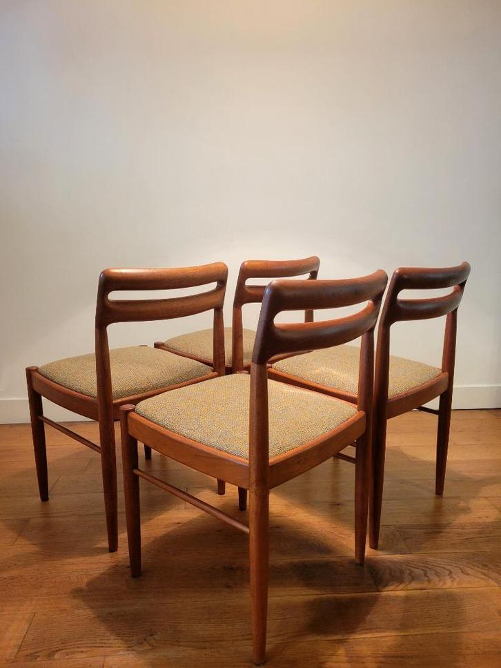 Set van 4 stoelen van H. W. Klein voor Bramin, 1960, Huis en Inrichting, Stoelen, Gebruikt, Vier, Hout, Stof, Bruin, Ophalen