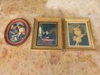 Drie Schilderijen/Prenten in Gouden Lijsten, Antiek en Kunst, Ophalen