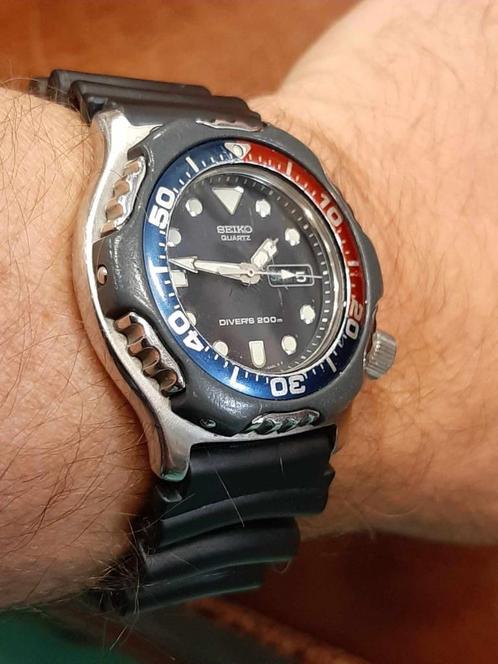 Stoere vintage Seiko scuba diver, duikershorloge Pepsi Cola., Sieraden, Tassen en Uiterlijk, Horloges | Heren, Gebruikt, Polshorloge
