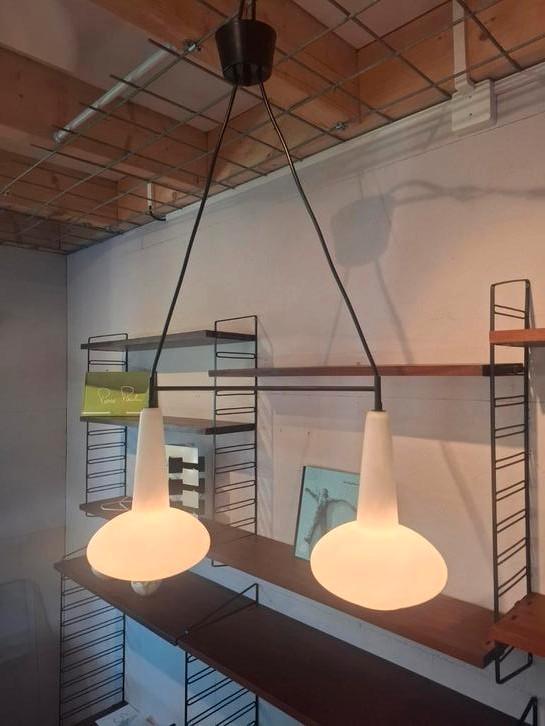 vintage italiaanse hanglamp, Huis en Inrichting, Lampen | Hanglampen, Gebruikt, Minder dan 50 cm, Glas, Metaal, Ophalen of Verzenden