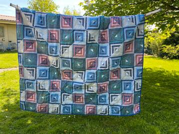 Patchworkmotief deken- sprei- woondeken met merinowol- Nieuw beschikbaar voor biedingen