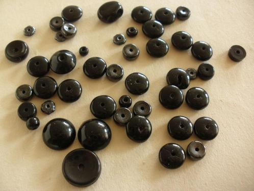 0796 - GLASKRALEN: ZWART PLAT ROND MIX, Hobby en Vrije tijd, Kralen en Sieraden maken, Nieuw, Kraal, Ophalen of Verzenden