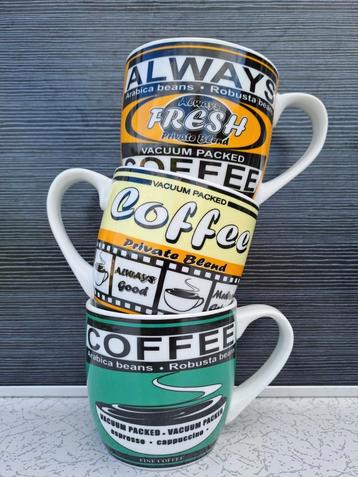 3 grote retro decoratieve koffiemokken Ernesto  beschikbaar voor biedingen