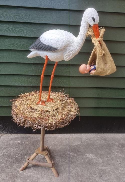 geboorte ooievaar op nest, Kinderen en Baby's, Kraamcadeaus en Geboorteborden, Zo goed als nieuw, Geboortebord, Ophalen
