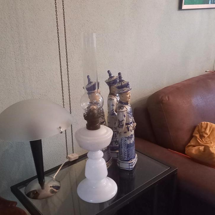 Oude opaline olielamp, Antiek en Kunst, Antiek | Lampen, Ophalen of Verzenden