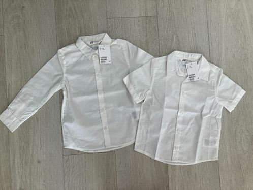 2x Overhemd Blouse Bloesje H&M Easy Iron Wit Blauw 110, 116, Kinderen en Baby's, Kinderkleding | Maat 110, Nieuw, Jongen, Overhemd of Blouse
