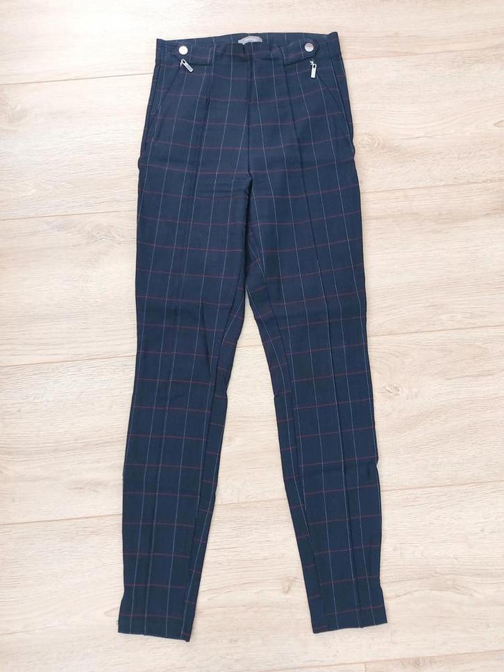 Yessica - Donkerblauw geruite stretch broek - mt xs, Kleding | Dames, Broeken en Pantalons, Gedragen, Maat 34 (XS) of kleiner