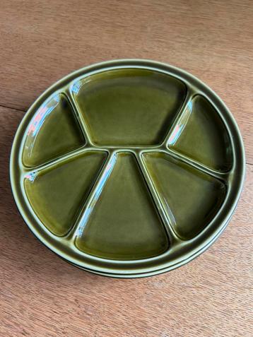 4 vintage groene fondueborden van Gien beschikbaar voor biedingen