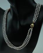 3-strengs rose kleurige parel ketting 14k gouden paston slot, Ophalen of Verzenden, Goud, Ketting, Met edelsteen