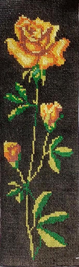 Borduurwerk, zijde, bloem, gele roos, vintage, Hobby en Vrije tijd, Borduren en Borduurmachines, Nieuw, Overige typen, Handborduren