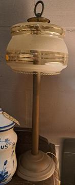 Antieke staande lamp messing voet en glazen kap echt antiek, Antiek en Kunst, Ophalen