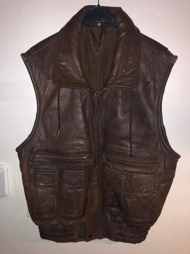 Leren vest, Kleding | Heren, Bodywarmers, Ophalen of Verzenden, Gedragen, Maat 46 (S) of kleiner, Bruin