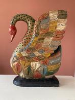 Groot vintage, massief en kleurrijk houten beeld van Zwaan, Ophalen