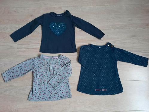 Leuke Meisjes Longsleeves Donkerblauw Grijs Bloemen Maat 80, Kinderen en Baby's, Babykleding | Maat 80, Zo goed als nieuw, Meisje