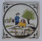 Twee oude tegeltjes met herderstafereel (Westraven)., Antiek en Kunst, Antiek | Wandborden en Tegels, Ophalen of Verzenden