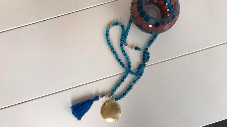 Blauwe Agaat Mala - Sjamaan-Smit Buryat Darkchan, Sieraden, Tassen en Uiterlijk, Kettingen, Nieuw, Steen of Mineraal, Blauw, Met edelsteen