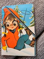 Oogjes kaart meisje op ski.s, Ophalen of Verzenden, Voor 1920, Kinderen