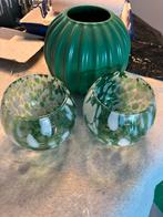 Groene vaas en windlichten set, Ophalen of Verzenden, Minder dan 50 cm, Groen, Glas
