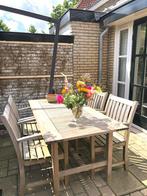 Tuinset met 4 stoelen van massief, vergrijsd teakhout, Ophalen, 4 zitplaatsen, Gebruikt, Teakhout