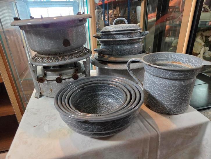 Mooie collectie van grijs emaille, Antiek en Kunst, Antiek | Emaille, Ophalen